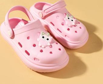 Pembe Potin Maskotlu Rahat Taban Eva Çocuk Sandalet CY24-110