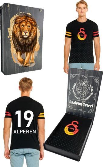 Galatasaray Orijinal Logo Baskılı Siyah Yetişkin T-Shirt İsme Özel Hediyelik Ahşap Ku