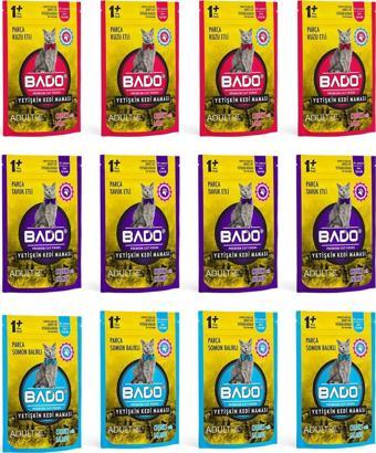 Bado Yaş Kedi Maması 85 gr 12 li Karma Paket (Kuzu-Tavuk-Somon)