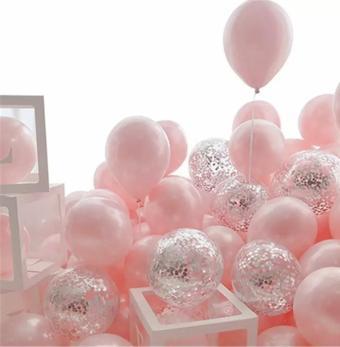 Macaron pembe gümüş konfetili şeffaf balon12 inç  20 adet