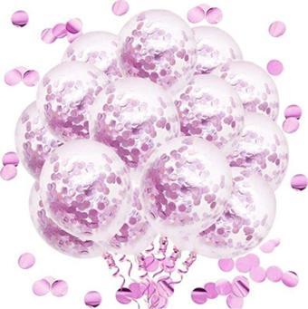 Pembe Konfetili 10 Adet Şeffaf Balon