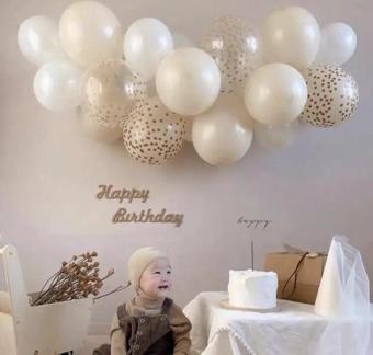 DENİZ KUMU BEYAZ ROSE GOLD ŞEFFAF KONFETİLİ MİNİ ZİNCİR BALON SET