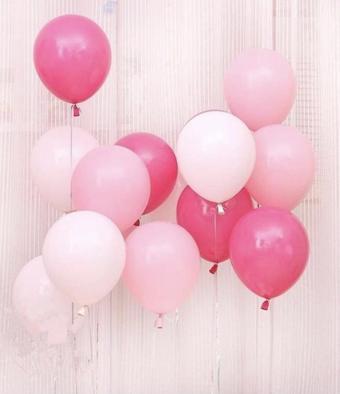 MAKARON PEMBE PASTEL FUŞYA BEYAZ BALON 12 İNÇ 10 ADET