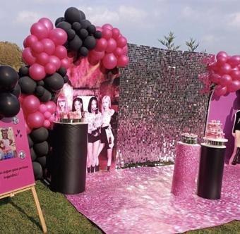 BLACK PİNK KONSEPTİ DOĞUM GÜNÜ SİYAH METALİK FUŞYA BALON ZİNCİR SETİ