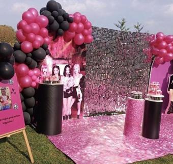 BLACK PİNK KONSEPTİ DOĞUM GÜNÜ SİYAH METALİK FUŞYA BALON ZİNCİR SETİ