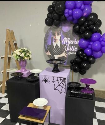 WEDNESDAY TEMALI MOR SİYAH ZİNCİR BALON SET