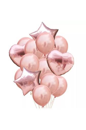 Rose Gold Balon Setti 2 Kalp 2 Yıldız 10 Rose Metalik