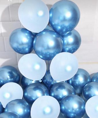 Krom MAVİ Ve Makaron (pastel) MAVİ Renk 15 Li Balon