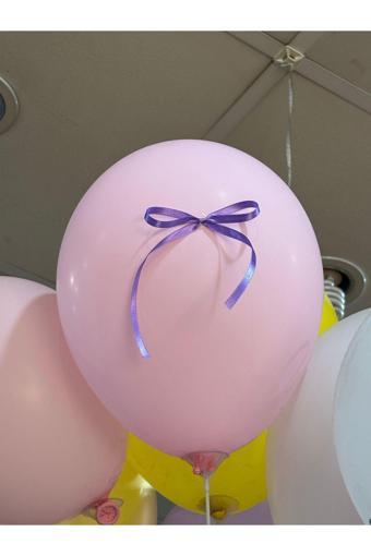 Lila Fiyonk Kurdeleli  6 Adet Makaron pembe balon