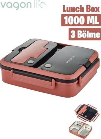 Vagonlife BL10164 1000ml Pembe 3 Bölmeli Çelik Saklama Kabı