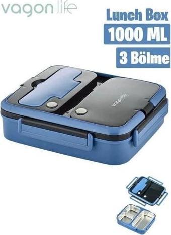 Vagonlife BL10164 1000ml Mavi 3 Bölmeli Çelik Saklama Kabı