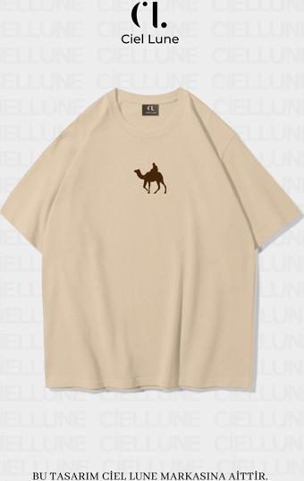 Nevermınd Unisex Kadın Erkek Camel Baskılı Özel Tasarım Oversize T-Shirt