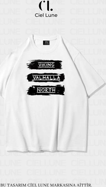 Nevermınd Unisex Kadın Erkek Vıkıng Valhala North Baskılı Özel Tasarım Oversize T-Shirt