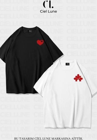 Nevermınd Unisex Kadın Erkek Heart Puzzle Baskılı Sevgili Çift Kombini Tasarım Oversize T-Shirt 2'Li Set