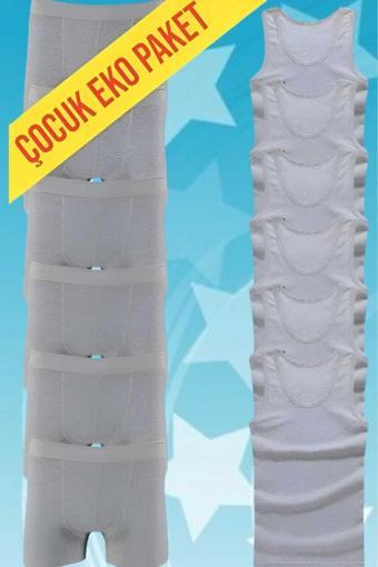 Uniquetrenders Erkek Çocuk İkili Set Pamuklu Penye 6 Atlet 6 Boxer Gri 11-12 Yaş