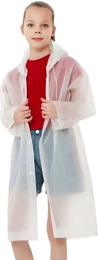 Uniquetrenders Unisex Çocuk Rüzgar Geçirmez Kapüşonlu Yağmurluk Eva Yağmurluk Beyaz Standart