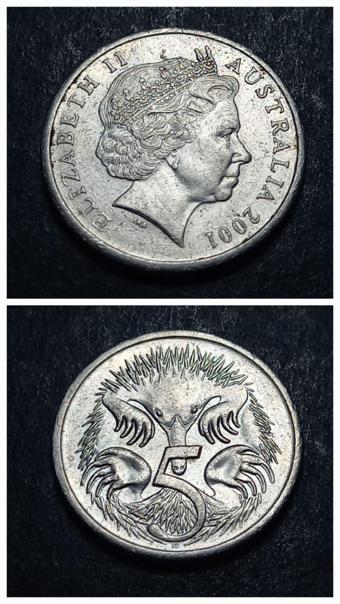 Escoines Koleksiyon 39963680e57cf100ab 2001 Avustralya 5cent Dikenli Karıncayiyenler ÇÇT madeni para
