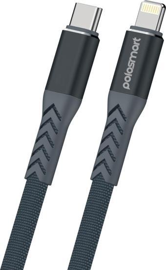 Polosmart PBS415 Type-C to Lightning Şarj ve Data Kablosu 1.2 Metre Gri