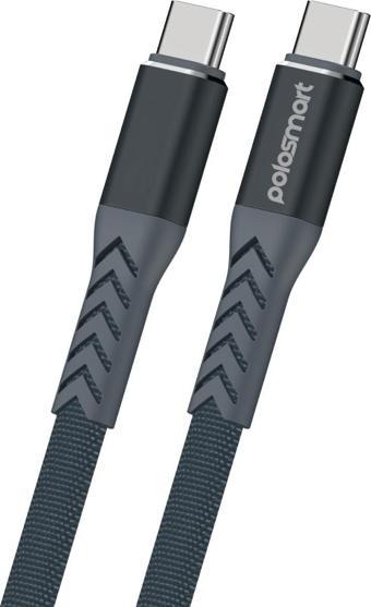Polosmart PBS416 Type-C to Type-C 65W Şarj ve Data Kablosu 1.2 Metre Gri