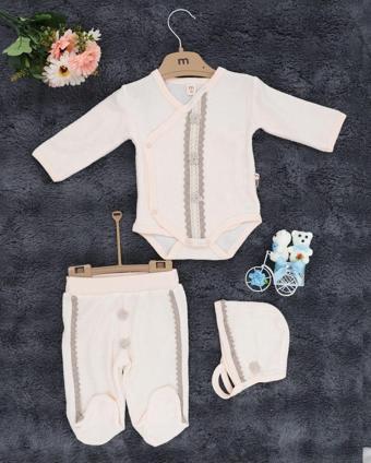 Miracool Organik Havlu Kumaştan Kruvaze Bebek Takımı (Body, Pantolon Ve Şapka)