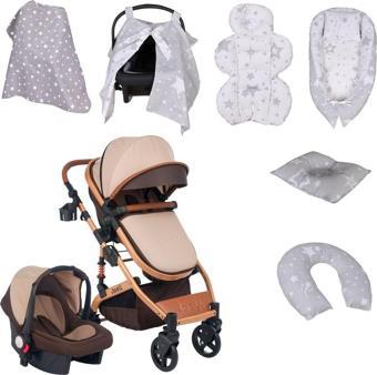 Joell 9Lu Unisex Bebek Seti/Joell Truva Travel Sistem Bebek Arabası/Puset/7Parça Tekstil Seti