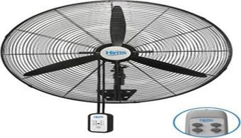 Hims HEF-DK650 190W 65 cm Siyah 3 Kanat Kumandalı Sanayi Tipi Duvar Vantilatörü