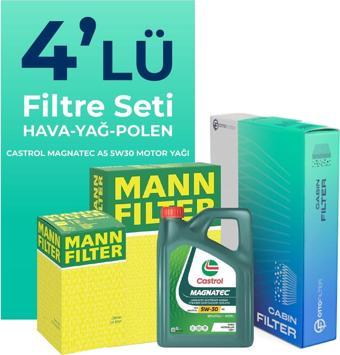 MANN Ford Fiesta 1.25 Benzin Filtre Bakım Seti Castrol Motor Yağlı (2008-2017) 4 Lü