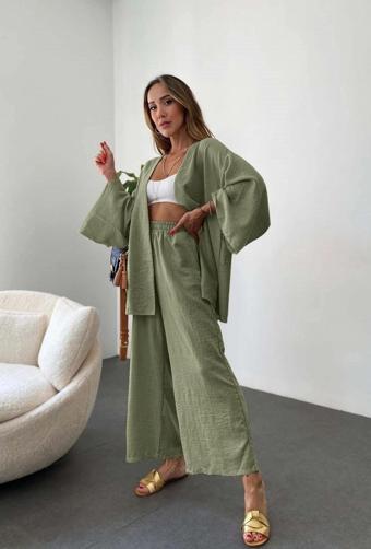 Keten Kadın Salaş Kimono İkili Takim