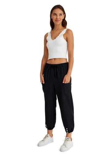 Keten Günlük Pantolon Beli Lastikli Bağcıklı
