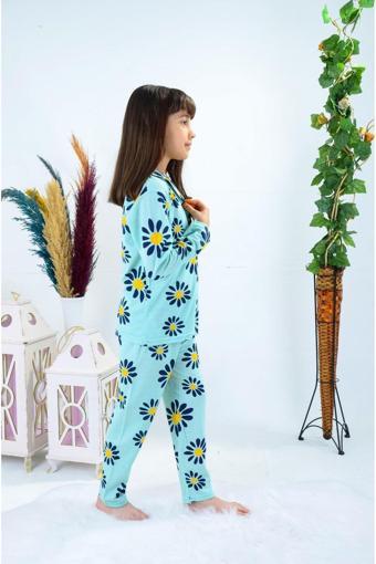 Riysgiyim Çiçek Baskılı Kız Çocuk Pijama Takımı