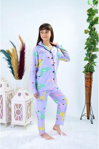 Riysgiyim Kuğu Baskılı Uzun Kollu  Kız Çocuk Pijama Takımı