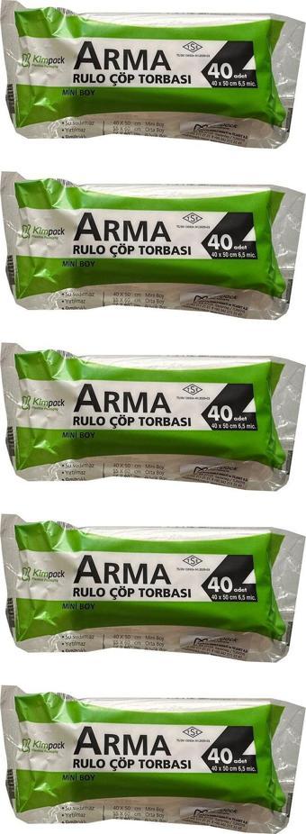 Arma Kimpack Beyaz Mini Boy 40 x 50 Cm. - 20 Litre Çöp Torbası Poşeti - 40 Adetlik 5 Rulo
