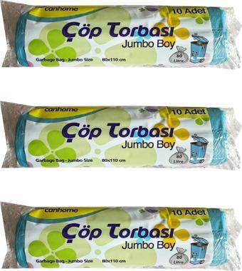 Canhome Jumbo Boy - Mavi -  210 Gr. - 80x110 Cm. - 80 Litre Çöp Torbası Poşeti - 10 Adetlik 3 Rulo