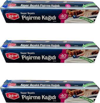 Roll-Up Kayar Bıçaklı Beyaz Yağlı Fırın Tepsi Pişirme Kızartma Kağıdı - 37 Cm. x 40 Metre - 3 Adet