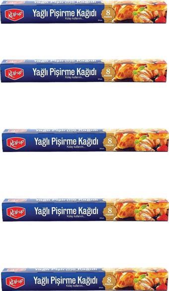Roll-Up Yağlı Fırın Tepsi Pişirme Kızartma Kağıdı - 8 Metre - 5 Kutu