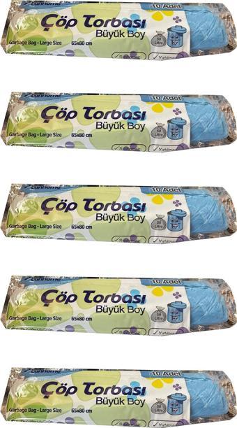 Canhome Mavi Büyük Boy Battal 65x80 Cm. 30 Litre Çöp Torbası Poşeti - 10 Adetlik 5 Rulo