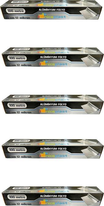 Niceplast Alüminyum Folyo - 45 Cm. x 100 Metre - 12 Mikron - 5 Paket