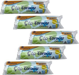Canhome Mavi Orta Boy 55x60 Cm. 30 Litre Çöp Torbası Poşeti - 20 Adetlik 5 Rulo