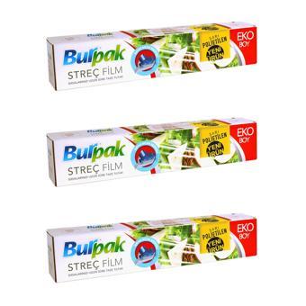 Burpak Sarı Şeffaf Mutfak Rulo Streç Film Folyo - 45 Cm. x 166 Metre - 9 Mikron - Gıdaya Uygun - 3 Paket