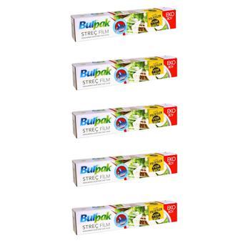 Burpak Sarı Şeffaf Mutfak Rulo Streç Film Folyo - 45 Cm. x 166 Metre - 9 Mikron - Gıdaya Uygun - 5 Paket