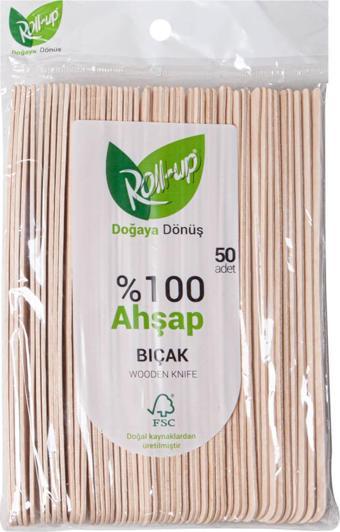 Roll-Up Doğaya Dönüş Ekolojik Doğal Doğa Dostu %100 Ahşap Bıçak - 16 Cm. - 50'li Paket 