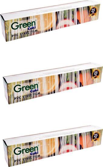Green PVC Streç Film Folyo - Gıdaya Uygun - 9 Mikron - 45 Cm. x 300 Metre - 3 Paket