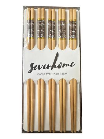 Desenli Yıkanabilir Kore Japon Çin Bambu Chopsticks Yemek Çubuğu - 24 Cm. - 5 Çiftlik 1 Paket