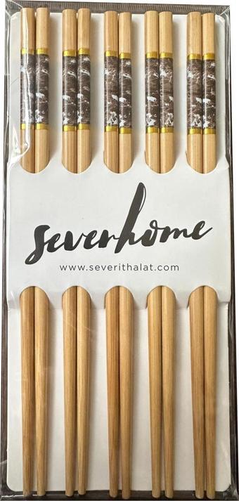 Desenli Yıkanabilir Kore Japon Çin Bambu Chopsticks Yemek Çubuğu - 24 Cm. - 5 Çiftlik 1 Paket