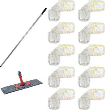 Cod-Ex Tablet Palet Nemli Yedek Mop Takımı - 10 Adet 50 Cm. Mop + Katlanır Aparat + Metal Vidalı Sap