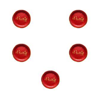 Roll-Up Parti Doğum Günü Işıltılı Kırmızı Party Yazılı Karton Tabak - 22 Cm. - 8 Adetlik 5 Paket
