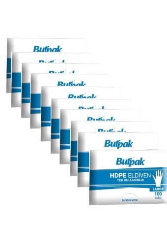Burpak HDPE İş Temizlik Tek Kullanımlık Şeffaf Eldiven / Büyük Boy / 100 Adetlik 10 Paket