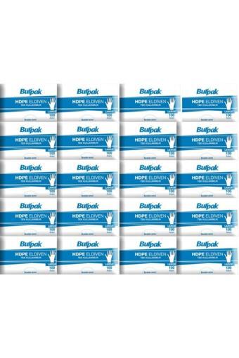Burpak HDPE İş Temizlik Tek Kullanımlık Şeffaf Eldiven / Büyük Boy / 100 Adetlik 20 Paket - Koli