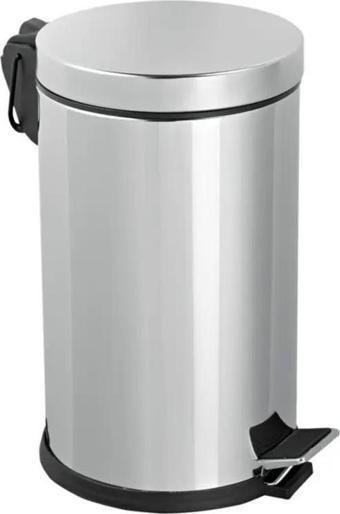 Efor Paslanmaz 430 Krom Metal İç Kovalı Pedallı Ofis Banyo Mutfak Çöp Kutusu Kovası - 8 Litre