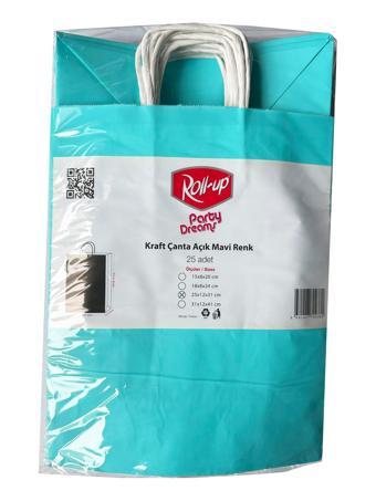 Büküm Saplı Kraft Kağıt Karton Hediyelik Çanta Poşet Torba - Mavi 2 - 25x31 Cm. - 25 Adetlik 4 Paket